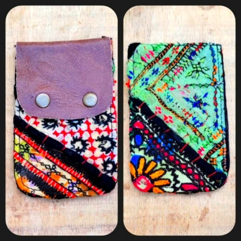🪬🍄 Free People Boho Embroidered Repurposed vtg banjara hippie Wallet card case